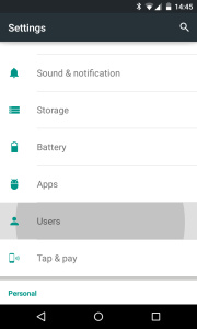 Selecting "Users" from device settings